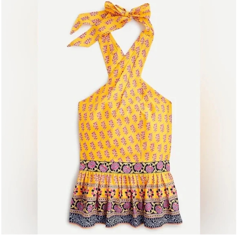 NWT J. Crew Halter Peplum Top in Sunny Block‎ Print Sz XS